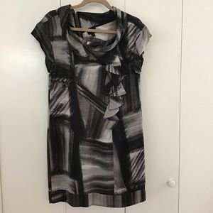 Cap Sleeve Ruffle Front Silk Dress